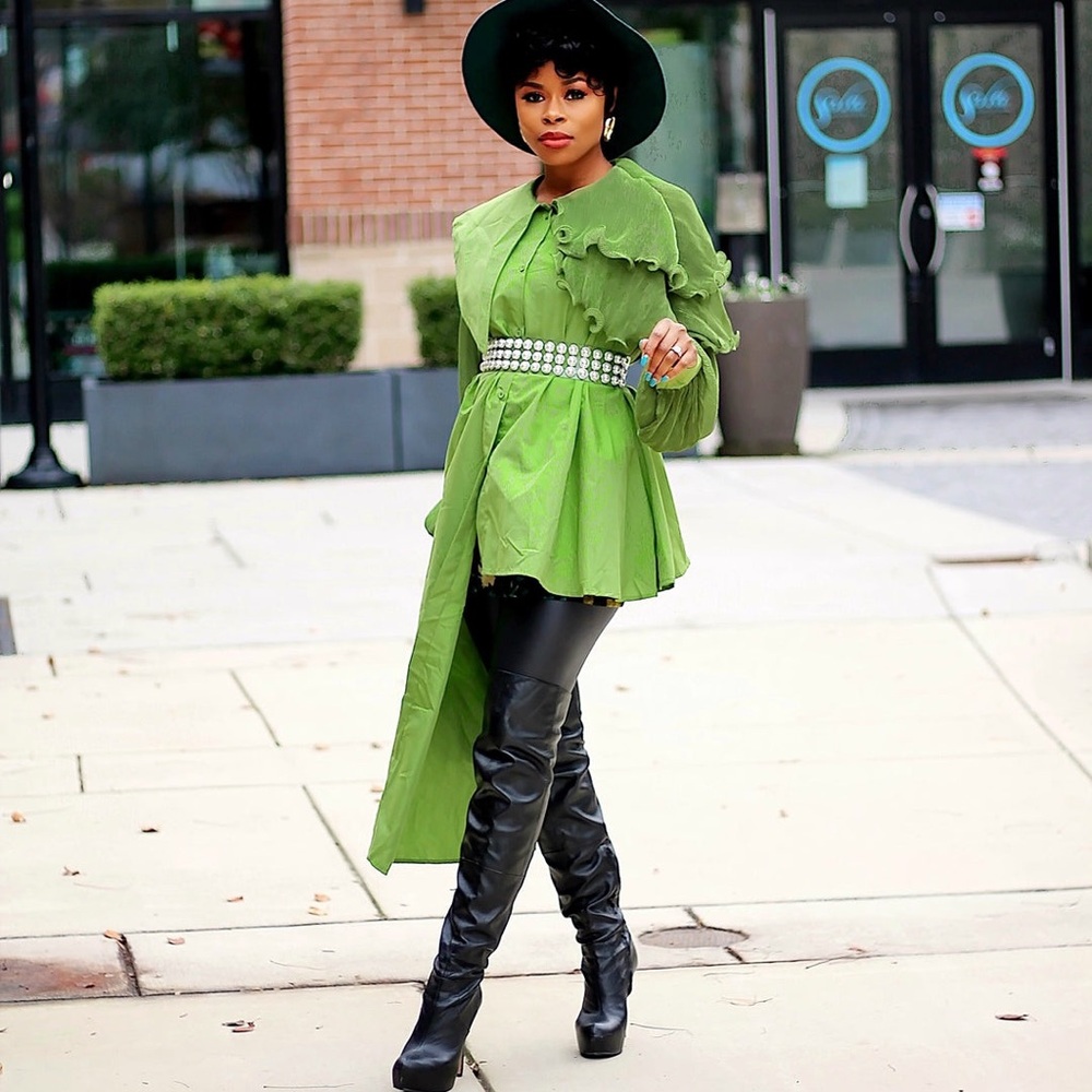 Statement Green Ruffle Button-Down Shirt - Picture 3 of 6